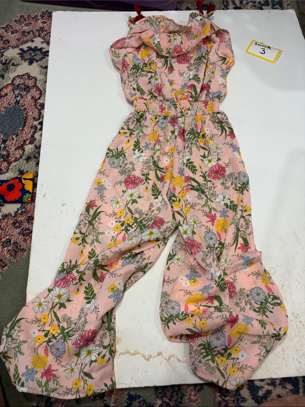 BCBGirls Pink Floral Tie-Shoulder Wide-Leg Jumpsuit